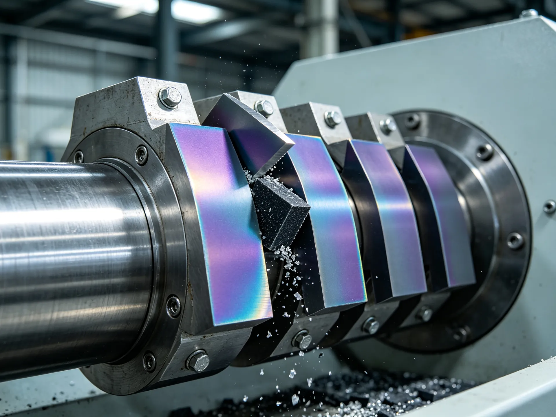 Plastics granulator rotor and stator knives